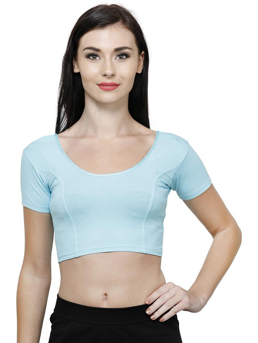 blue cotton blend regular blouse