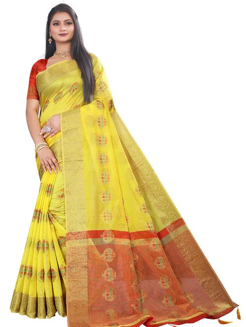 women's self design yellow colored saree - 19682403 - Standard Image - 0