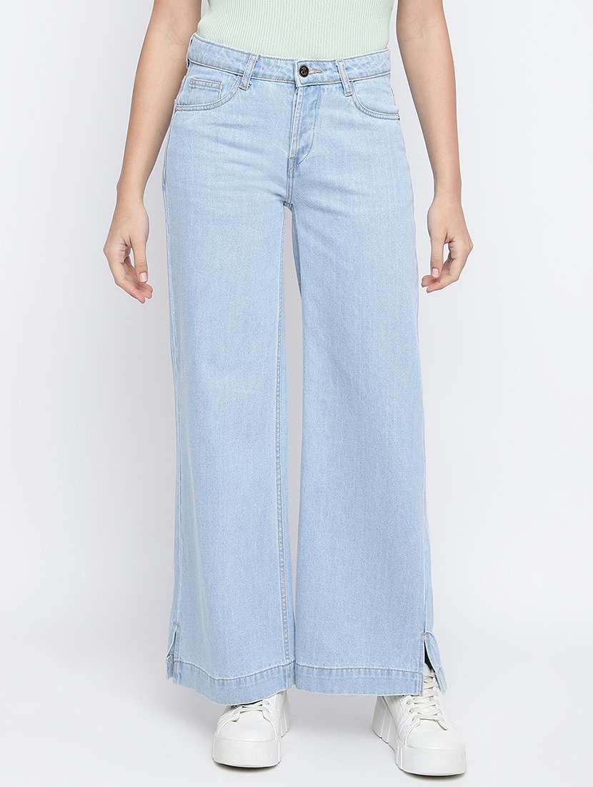 Women's Plain Wide Leg Jeans