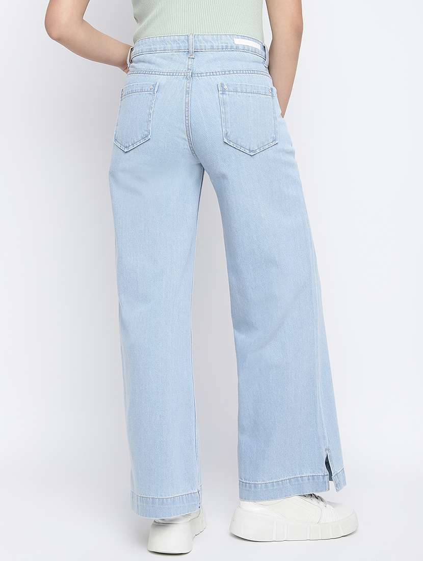 Women's Plain Wide Leg Jeans