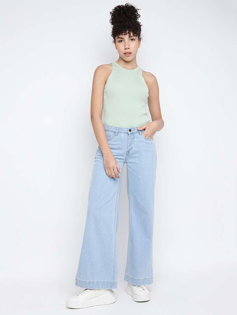 Women's Plain Wide Leg Jeans