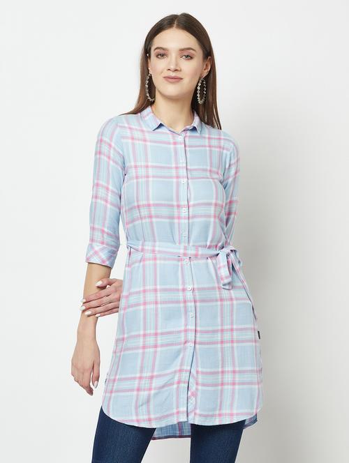 check print long shirt with waist belt - 19684906 -  Standard Image - 0