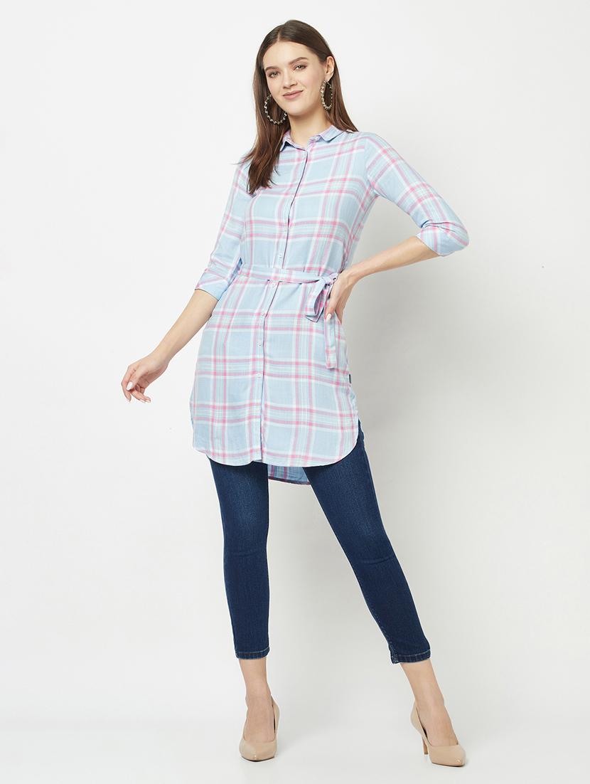 check print long shirt with waist belt - 19684906 - Standard Image - 5