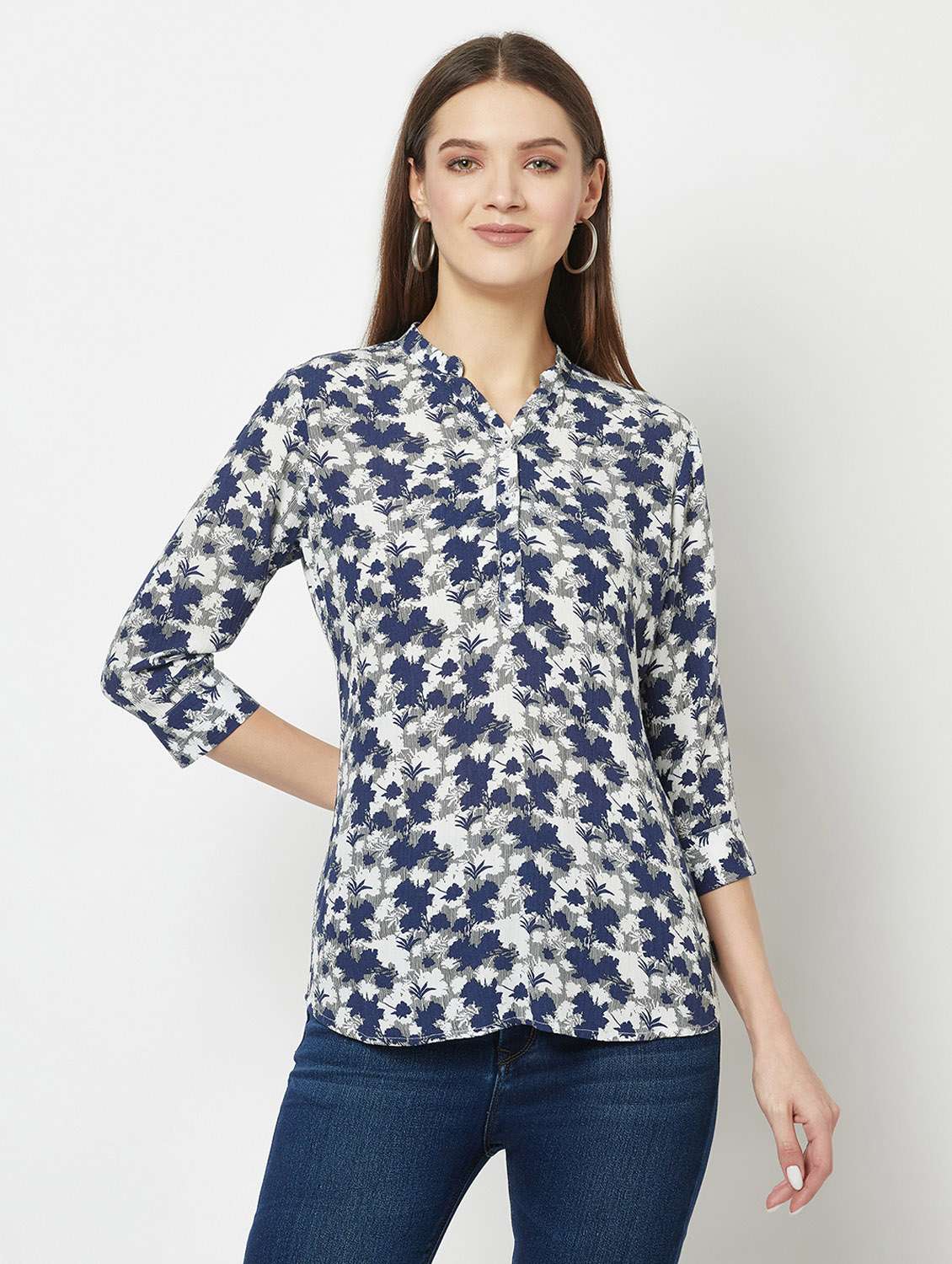 women's straight mandarin neck top