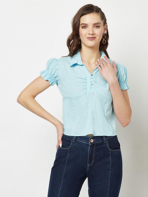 women's crop collared top - 19684915 - Standard Image - 0
