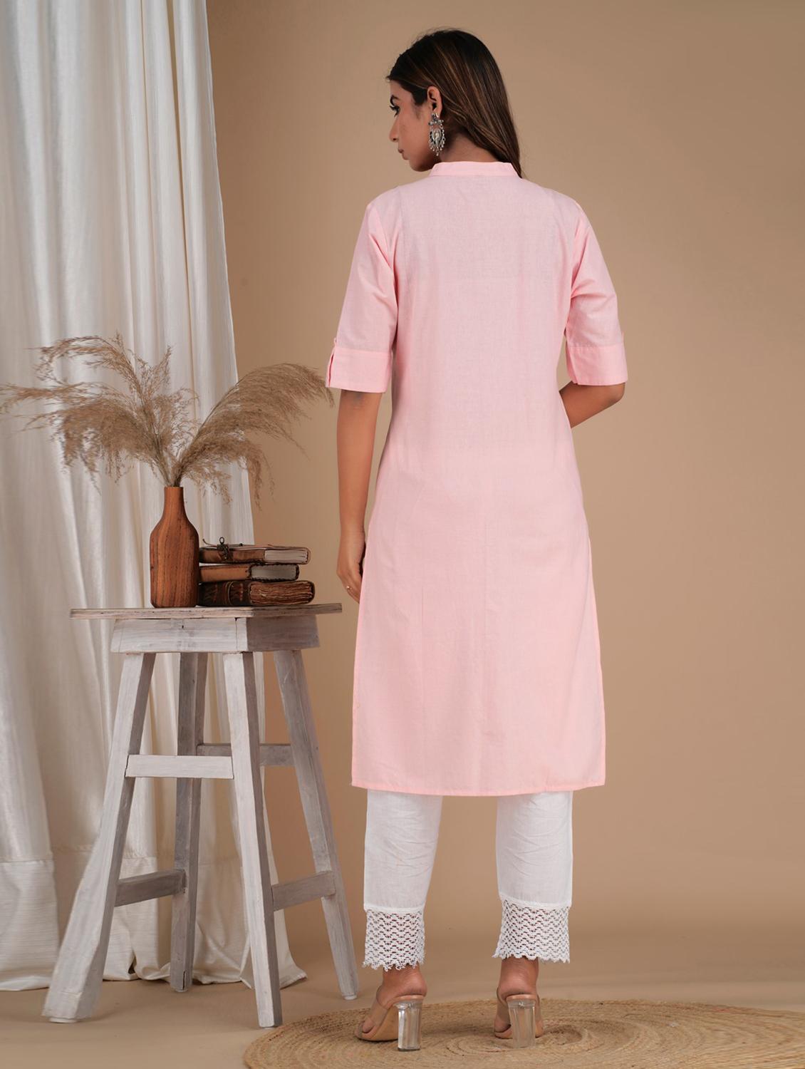 pink cotton solid kurta pant dupatta set - 19685653 - Standard Image - 3