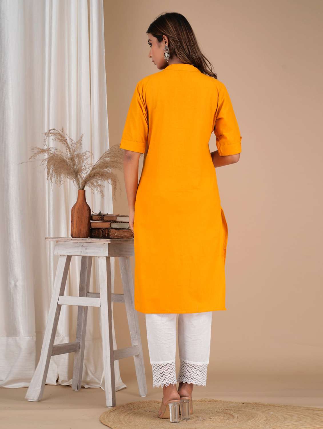 yellow cotton solid kurta dupatta set - 19685655 - Standard Image - 3