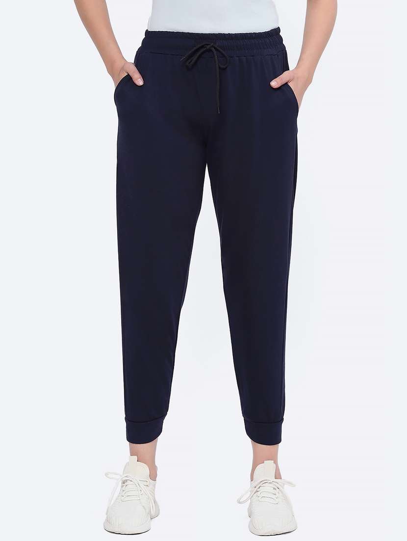 navy blue solid mid rise jogger