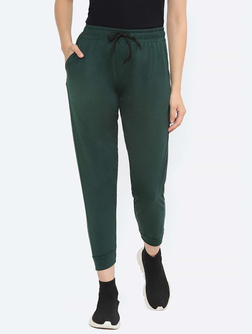 bottle green solid mid rise jogger