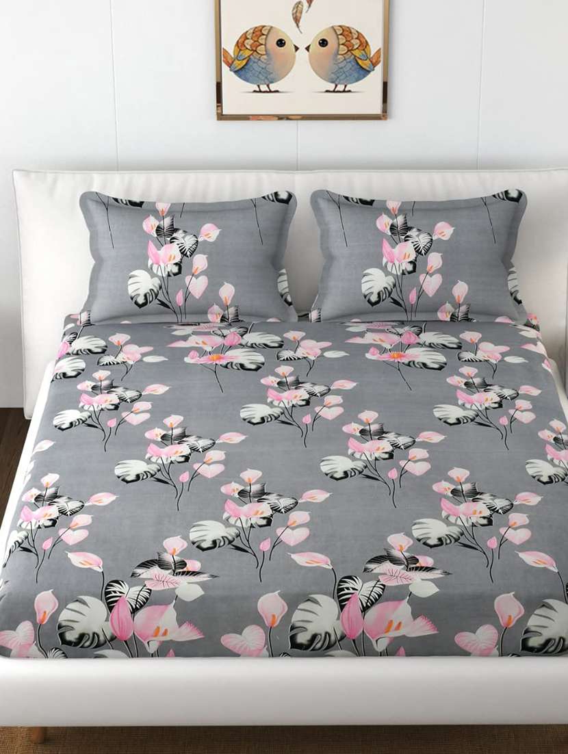 Buy online Glace Cotton Printed King Size Double Bed Bedsheet With 2