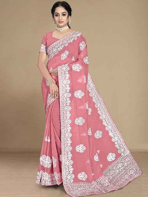 floral embroidered saree with blouse - 19690207 -  Standard Image - 0