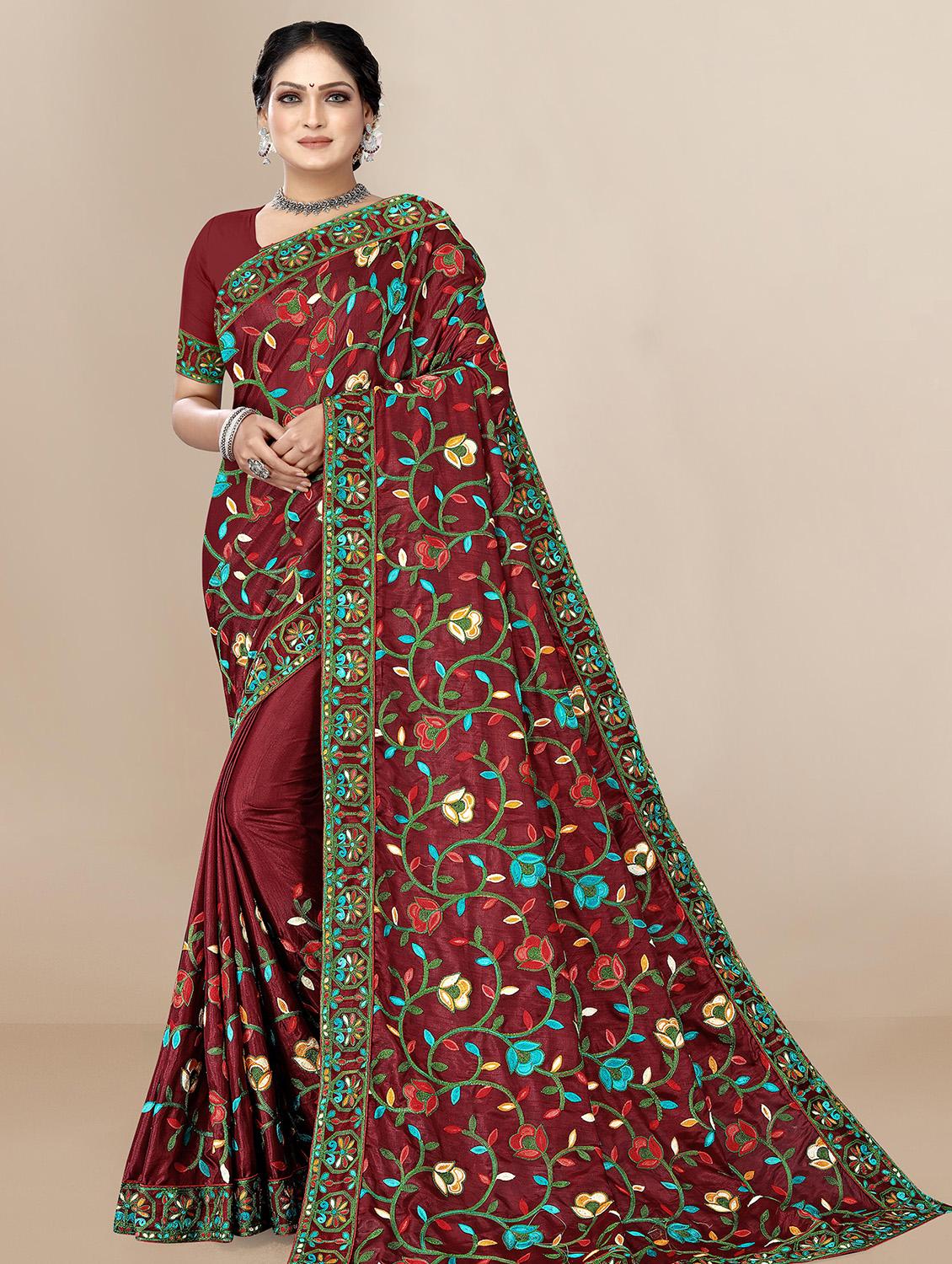 floral embroidered saree with blouse - 19690225 -  Zoom Image - 0