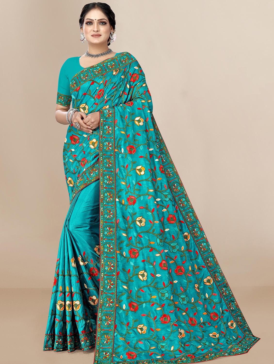 floral embroidered saree with blouse - 19690227 -  Zoom Image - 0