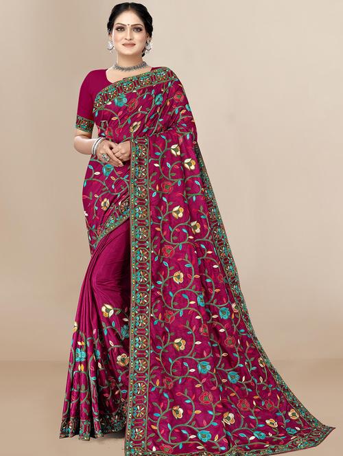 floral embroidered saree with blouse - 19690228 -  Standard Image - 0