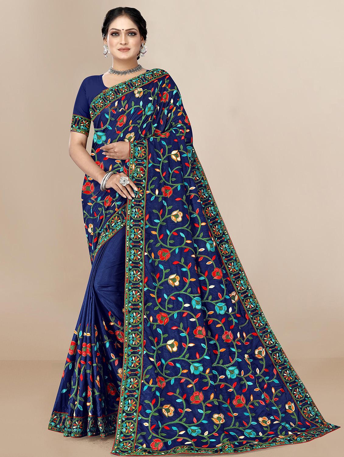 floral embroidered saree with blouse - 19690230 - Zoom Image - 0