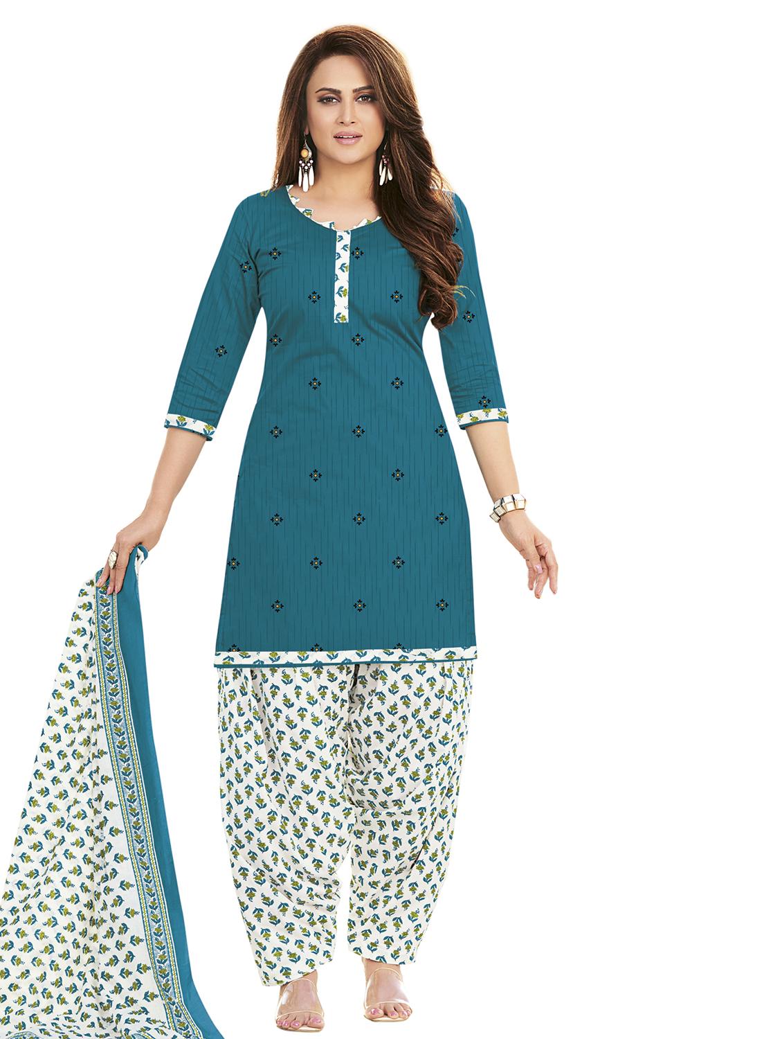 printed unstitched patiyala suit set