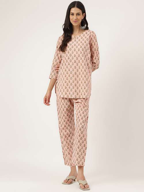 women printed full length night suit set - 19691369 - Standard Image - 0