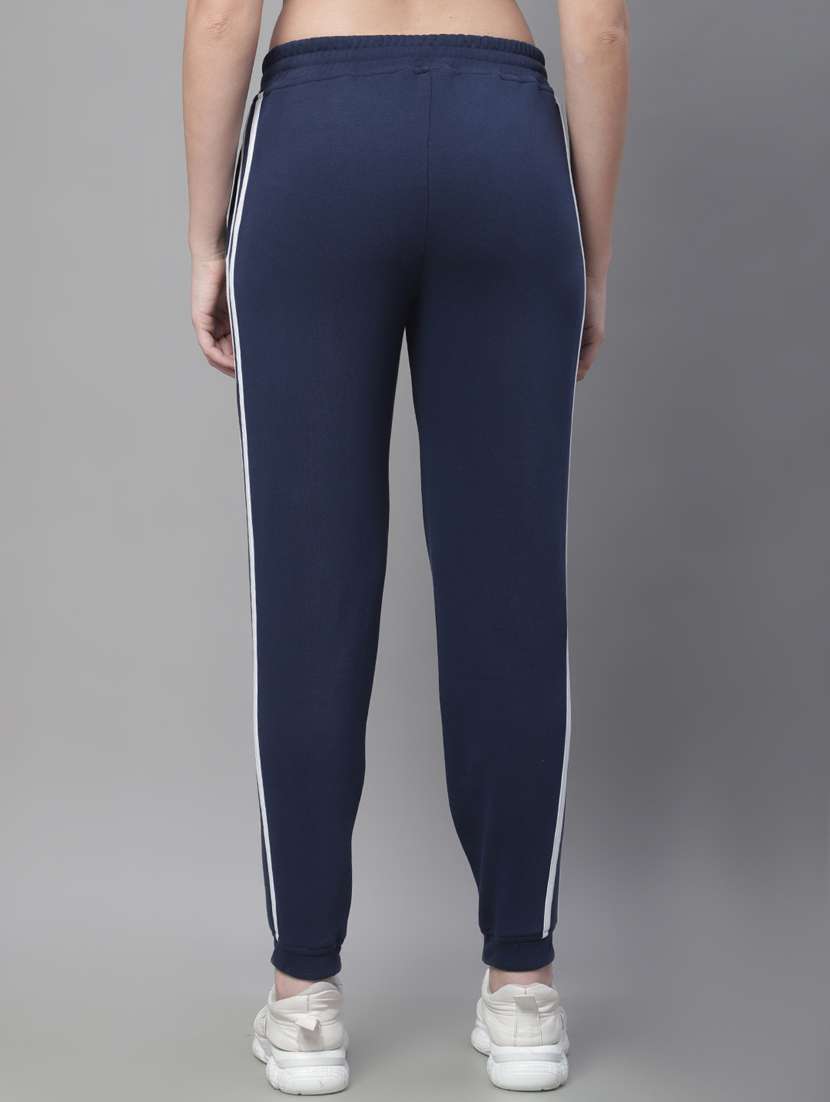 navy blue cotton blend taped track pant - 19691528 -  Standard Image - 3