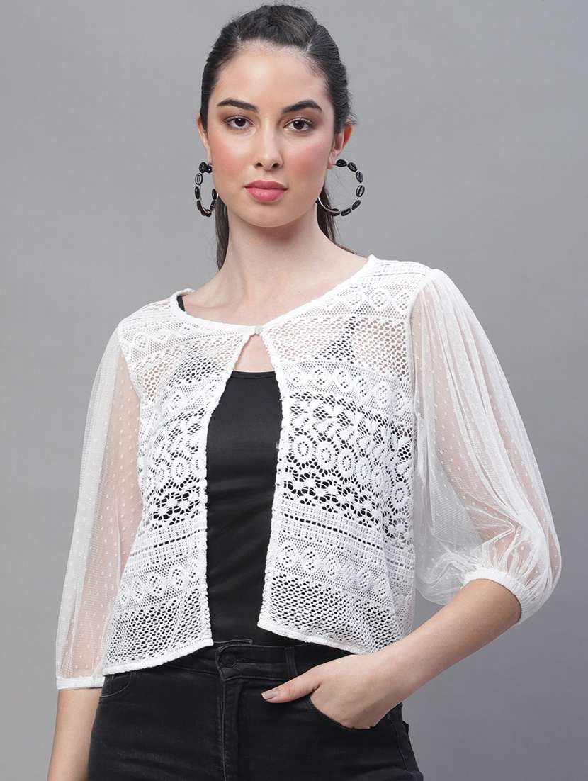 Limeroad Blend Shrug Buy Online White Cotton Blend Shrug From