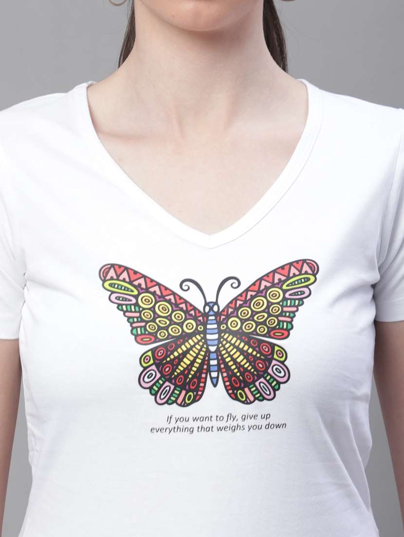 women's chest print v neck t-shirt - 19691649 -  Standard Image - 5