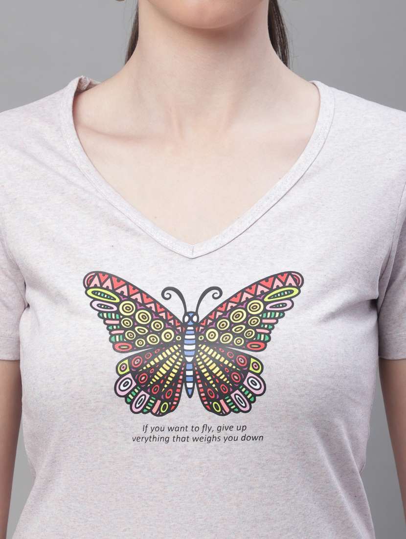 women's front print v neck t-shirt - 19691652 -  Standard Image - 5