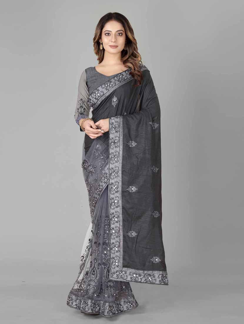 multi colored self design embroidered saree with blouse - 19693187 - Zoom Image - 0