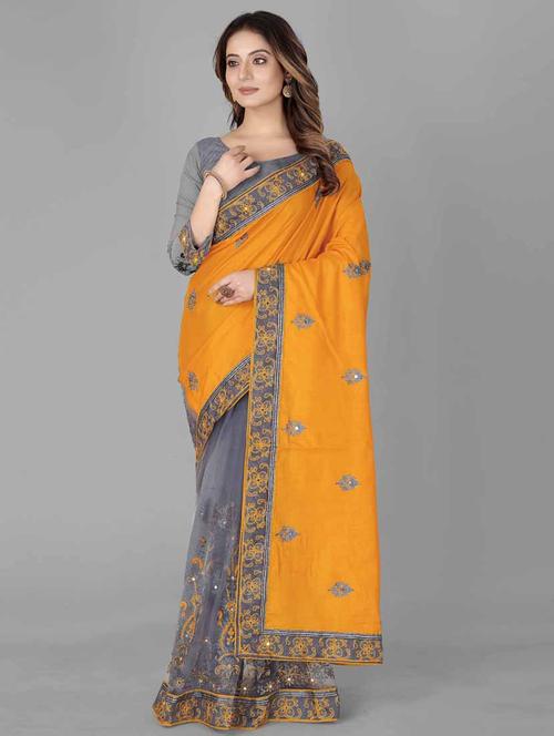 multi colored self design embroidered saree with blouse - 19693189 - Standard Image - 0