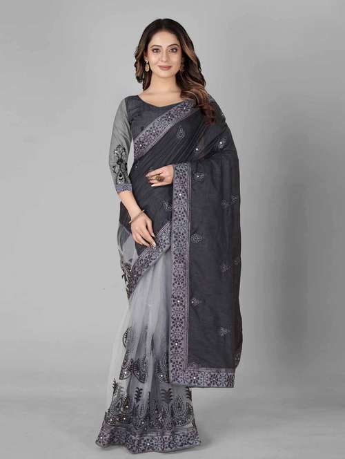 multi colored self design embroidered saree with blouse - 19693190 - Standard Image - 0