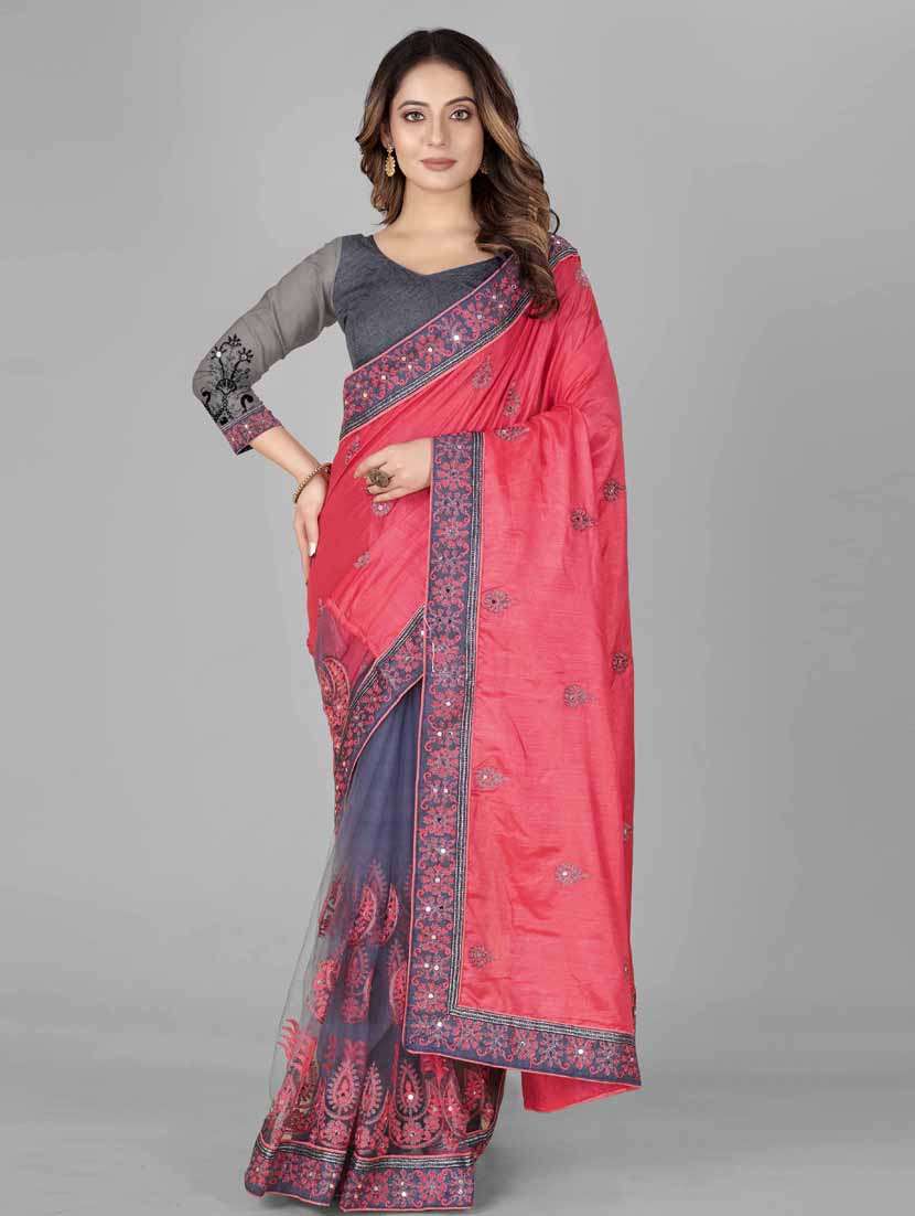 multi colored self design embroidered saree with blouse - 19693191 - Zoom Image - 0