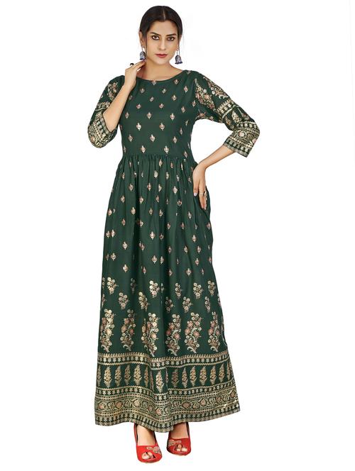 round neck printed a-line gown - 19693228 -  Standard Image - 0