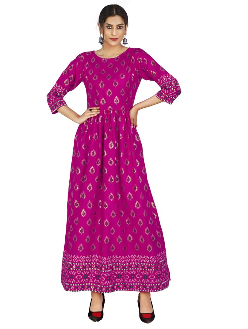 round neck printed a-line gown - 19693231 - Zoom Image - 0