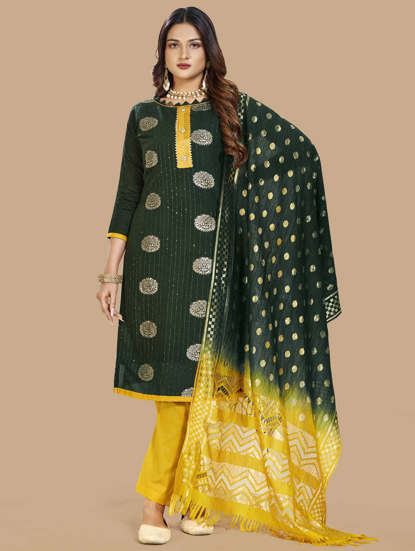 green printed straight pant unstitched suit - 19693574 - Zoom Image - 0