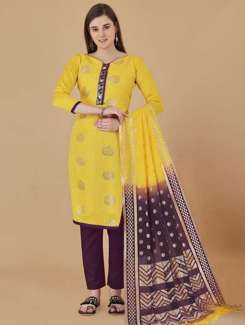 yellow printed straight pant unstitched suit - 19693583 -  Standard Image - 0