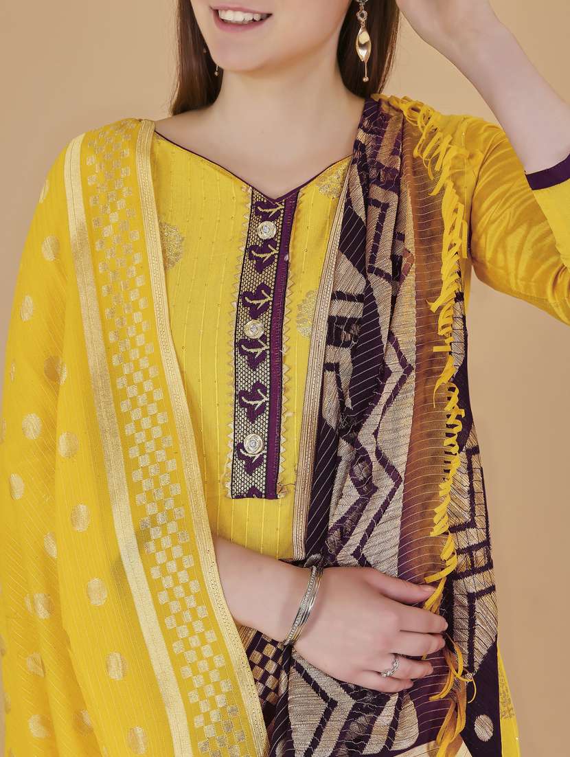 yellow printed straight pant unstitched suit - 19693583 - Standard Image - 3