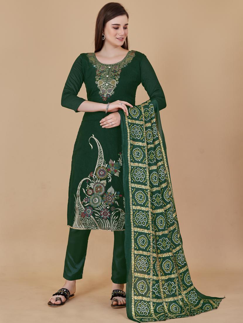 green printed straight pant unstitched suit - 19693592 - Zoom Image - 0