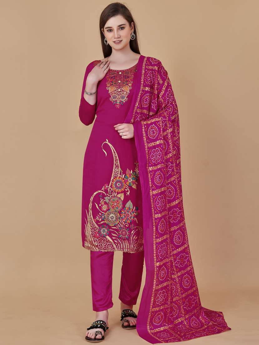 pink printed straight pant unstitched suit - 19693596 -  Zoom Image - 0