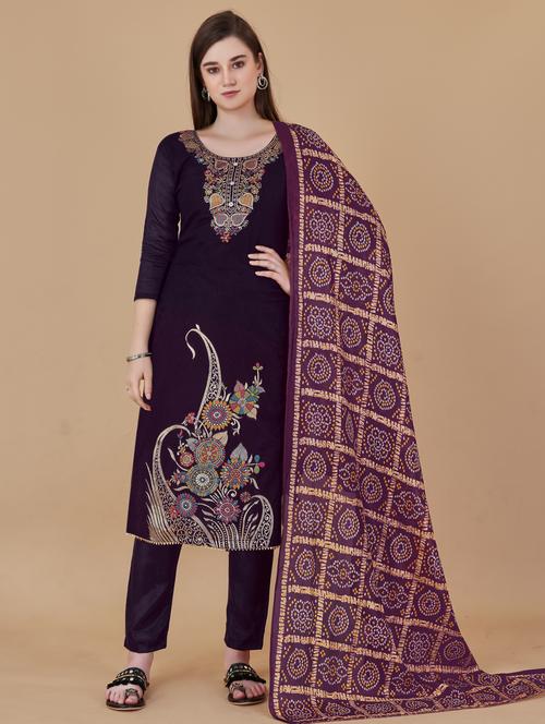 purple printed straight pant unstitched suit - 19693599 -  Standard Image - 0