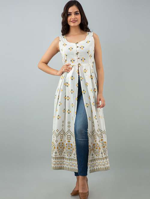 women boat neck printed front slit kurta  - 19693712 -  Standard Image - 0