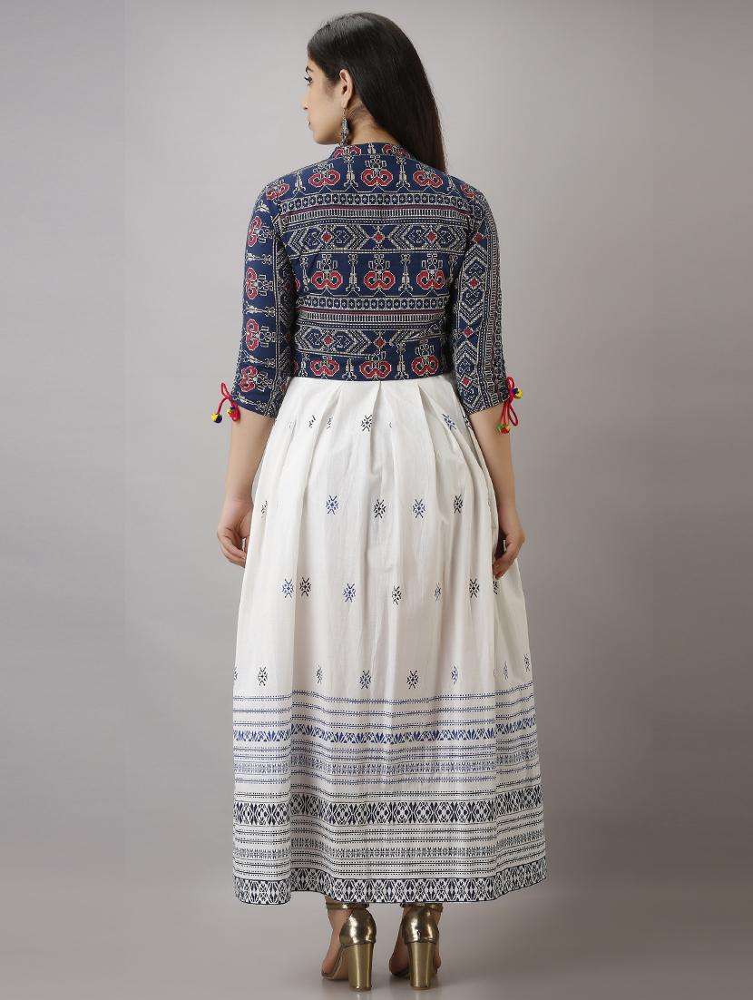 women boat neck printed flared kurta with jacket - 19693721 -  Standard Image - 3