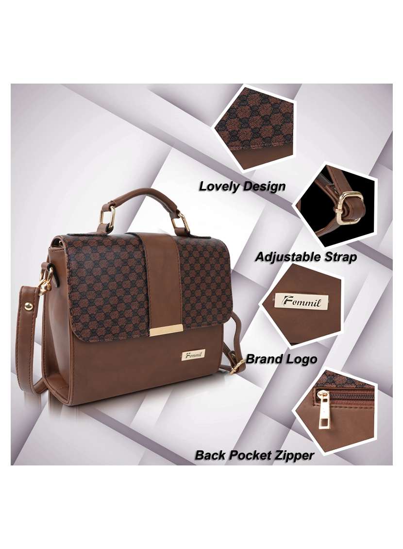 Brown Leatherette (Pu) Sling Bag
