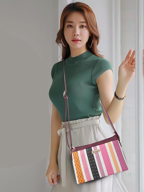 striped leatherette (pu) regular sling bag - 19695721 - Standard Image - 5