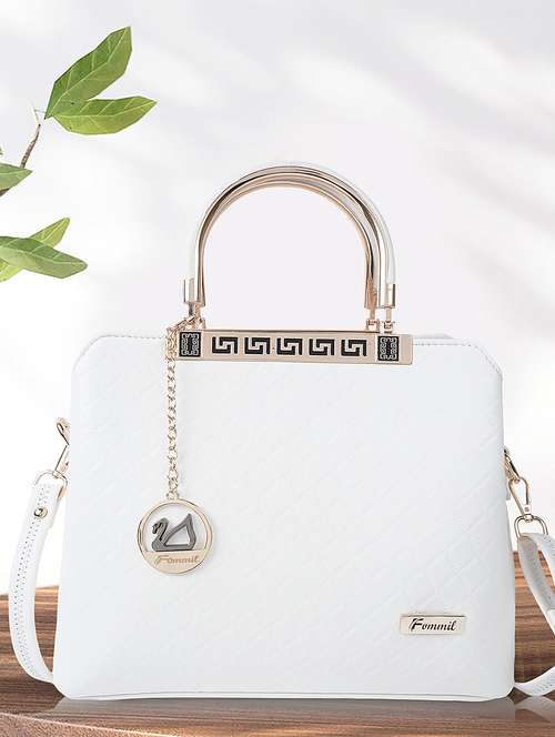 white leatherette (pu) regular satchel