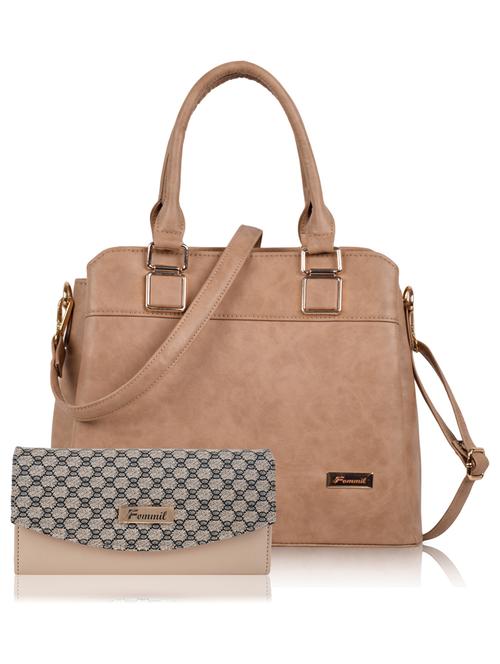 beige leatherette (pu) handbag - 19695834 - Standard Image - 0