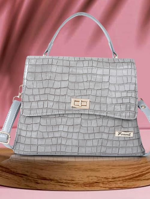 grey leatherette (pu) handbag - 19695886 -  Standard Image - 0