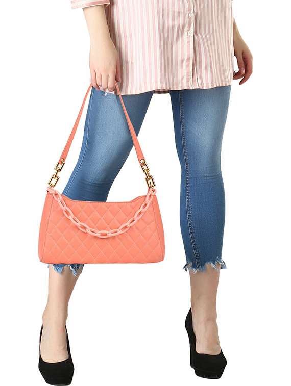 pink leatherette (pu) handbag - 19695891 -  Standard Image - 3