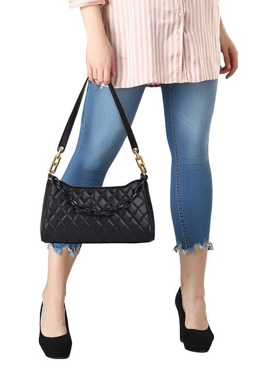 black leatherette (pu) handbag - 19695893 - Standard Image - 5