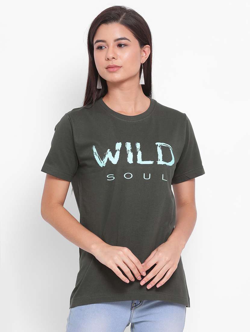 women's chest print round neck t-shirt