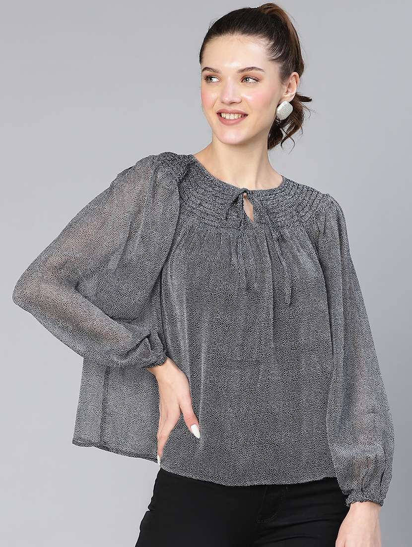 women's blouson key hole neck top - 19696806 - Zoom Image - 0