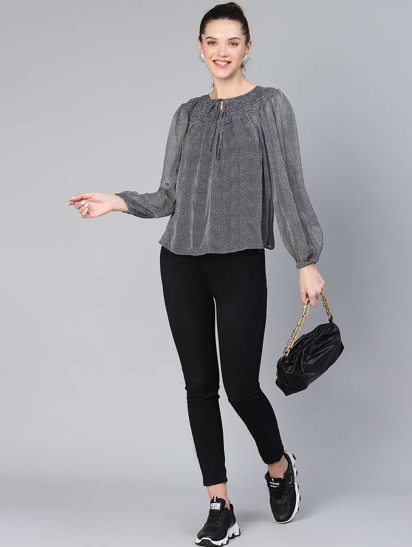women's blouson key hole neck top - 19696806 - Standard Image - 3