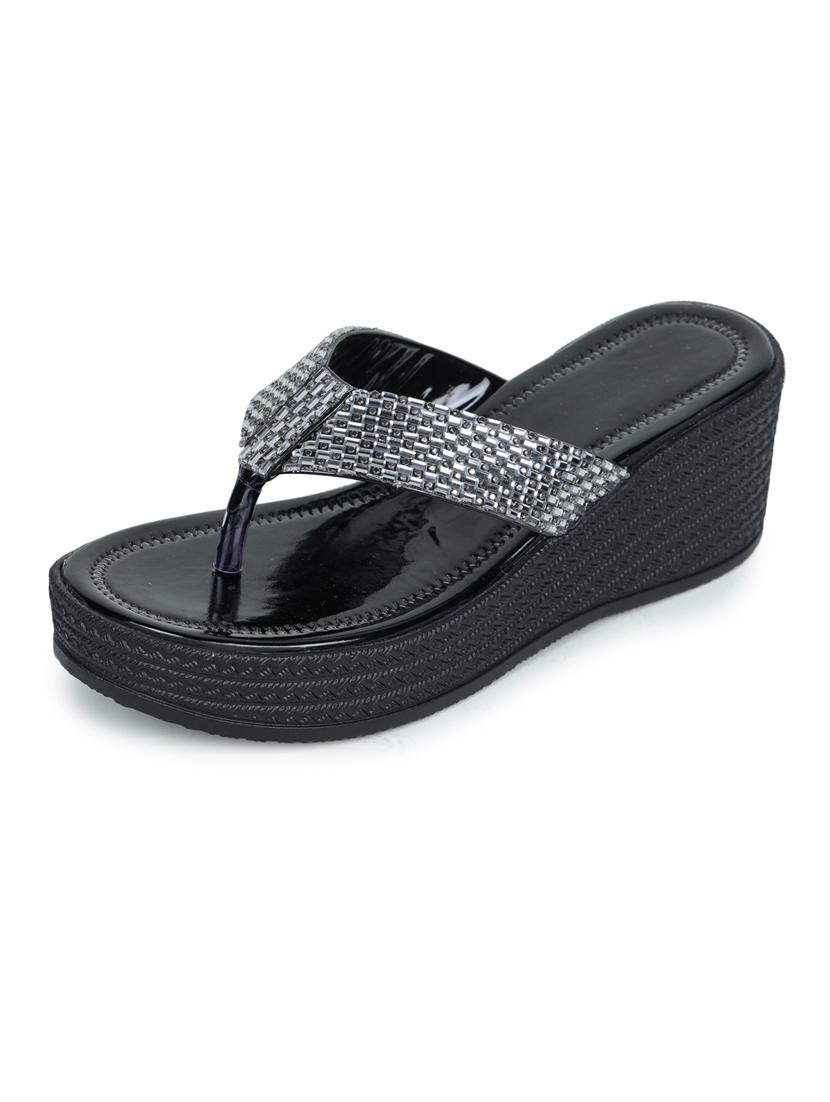 black embellished slip on wedge - 19696859 -  Zoom Image - 0